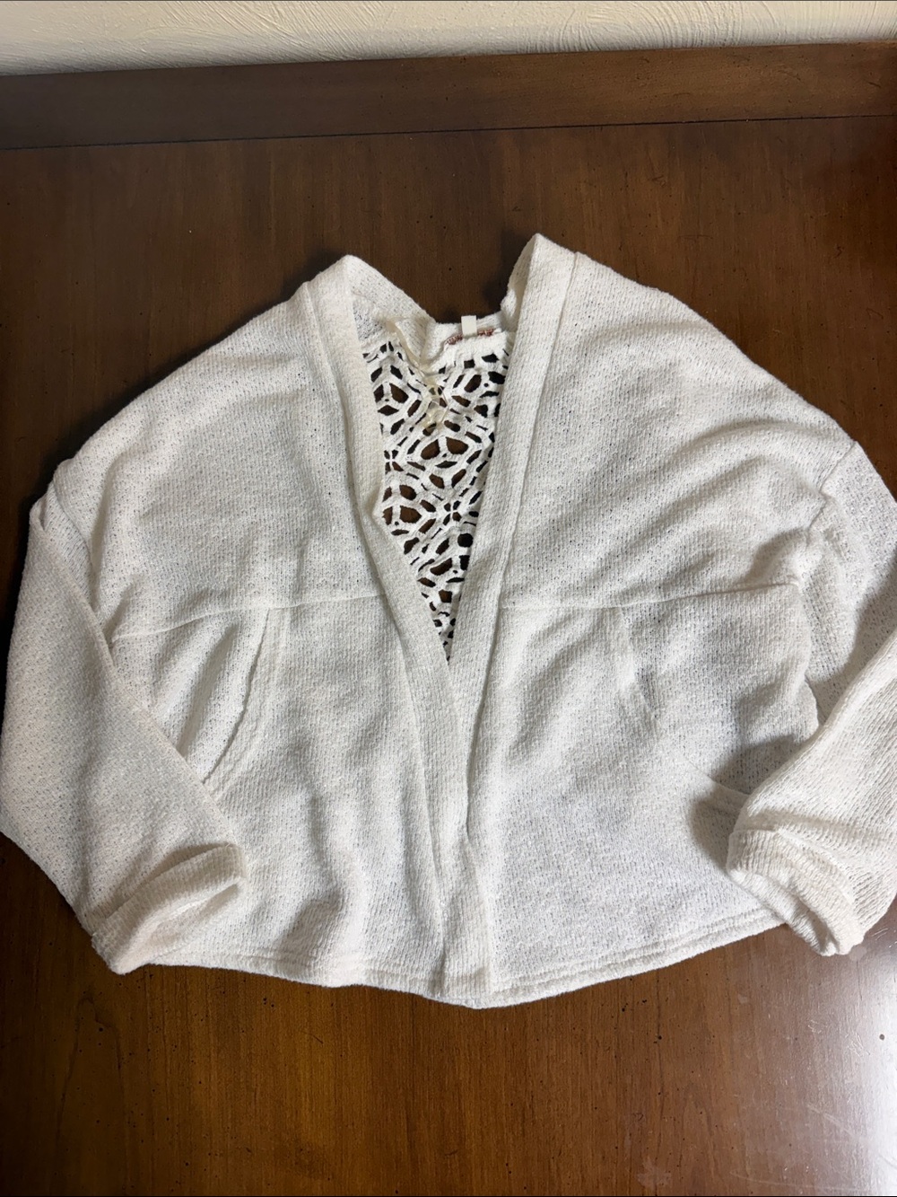 Ella Moss White Crochet-Back Cardigan Sweater